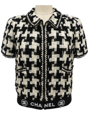 ハウンドトゥースパターンロゴハーフスリーブジャケット ブラック/ホワイト