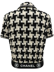 ハウンドトゥースパターンロゴ半袖ジャケット ブラック/ホワイト