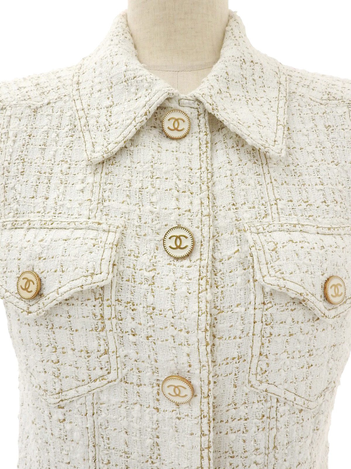 2001年製 ロゴCCマークボタンノースリーブジャケット アイボリー