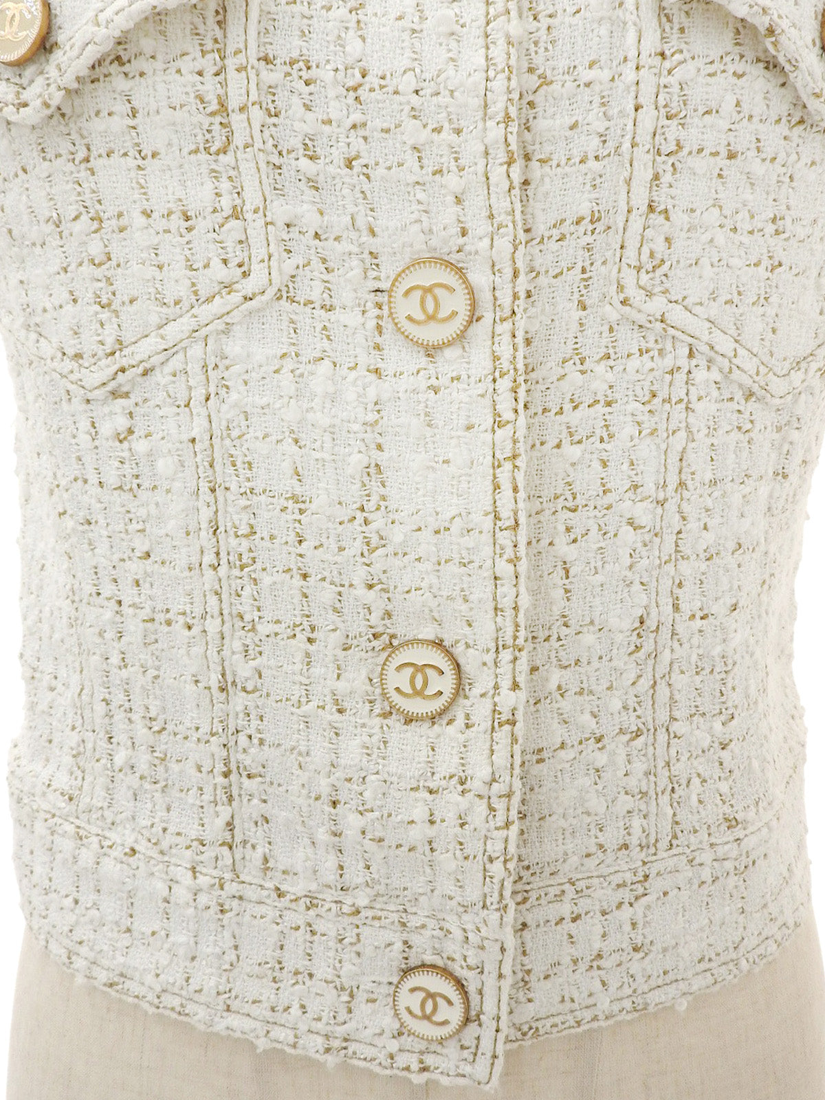 2001年製 ロゴCCマークボタンノースリーブジャケット アイボリー