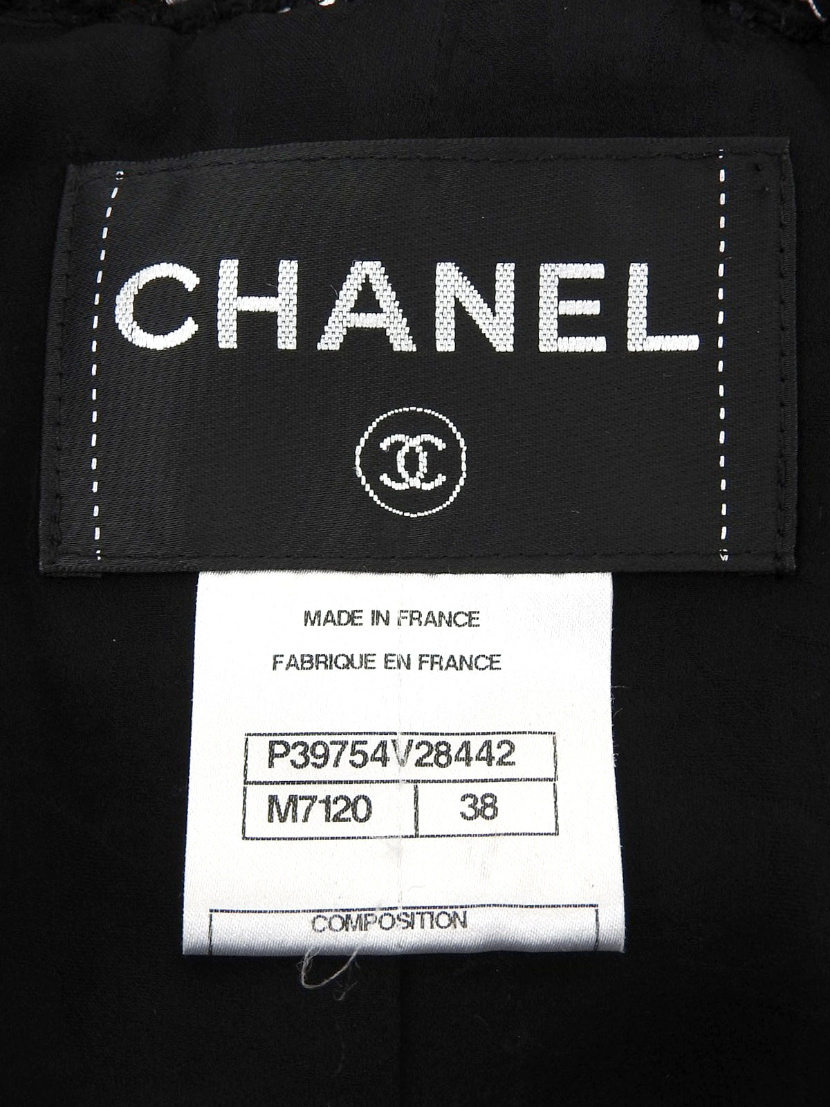 ツイードCCマークボタンノーカラージャケット ブラック/ホワイト