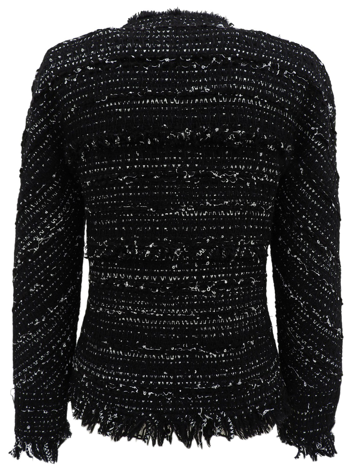 Tweed CC Mark Button Collarless Jacket in Black/White