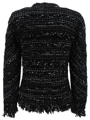 Tweed CC Mark Button Collarless Jacket in Black/White