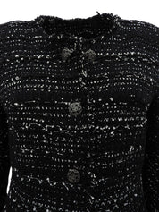 ツイードCCマークボタンノーカラージャケット ブラック/ホワイト