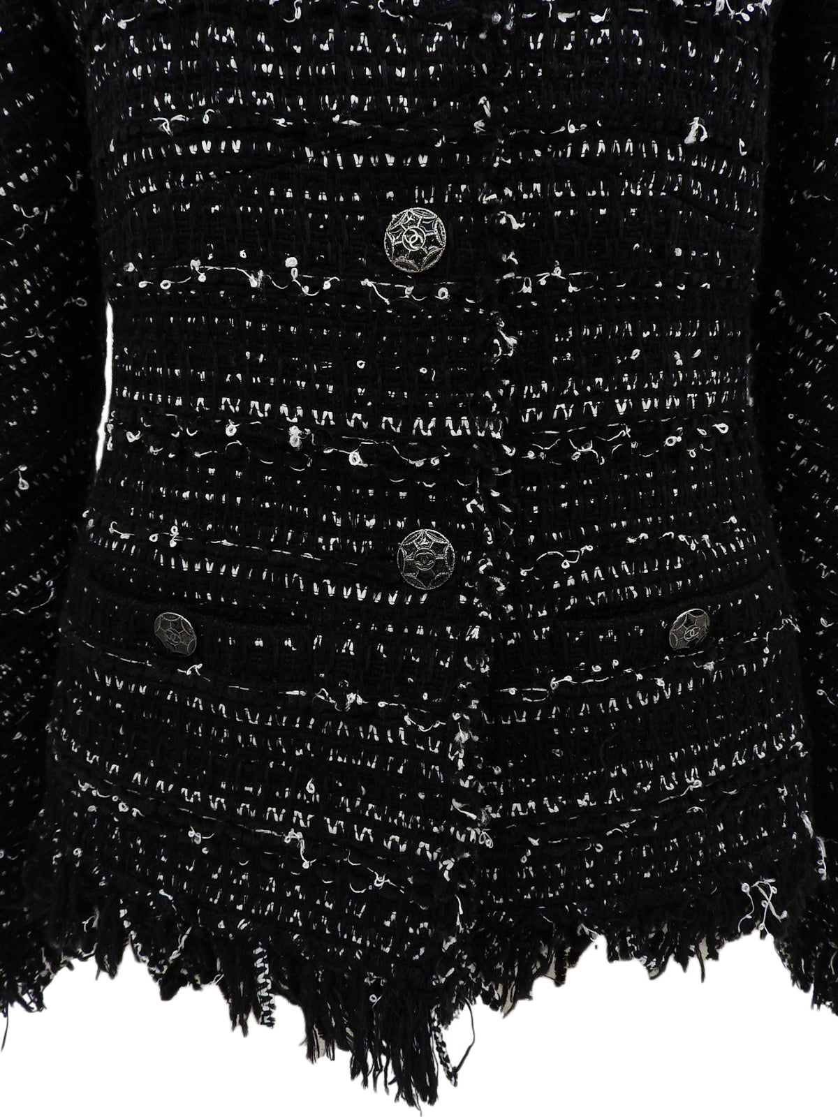 ツイードCCマークボタンノーカラージャケット ブラック/ホワイト