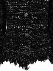 ツイードCCマークボタンノーカラージャケット ブラック/ホワイト