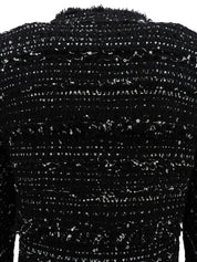 ツイードCCマークボタンノーカラージャケット ブラック/ホワイト