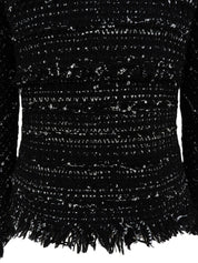 ツイードCCマークボタンノーカラージャケット ブラック/ホワイト