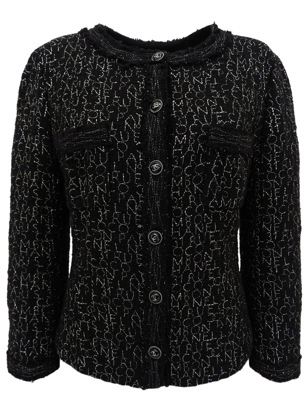 2007年製 ツイードロゴ刺繍パターンCCマークボタンジャケット ブラック