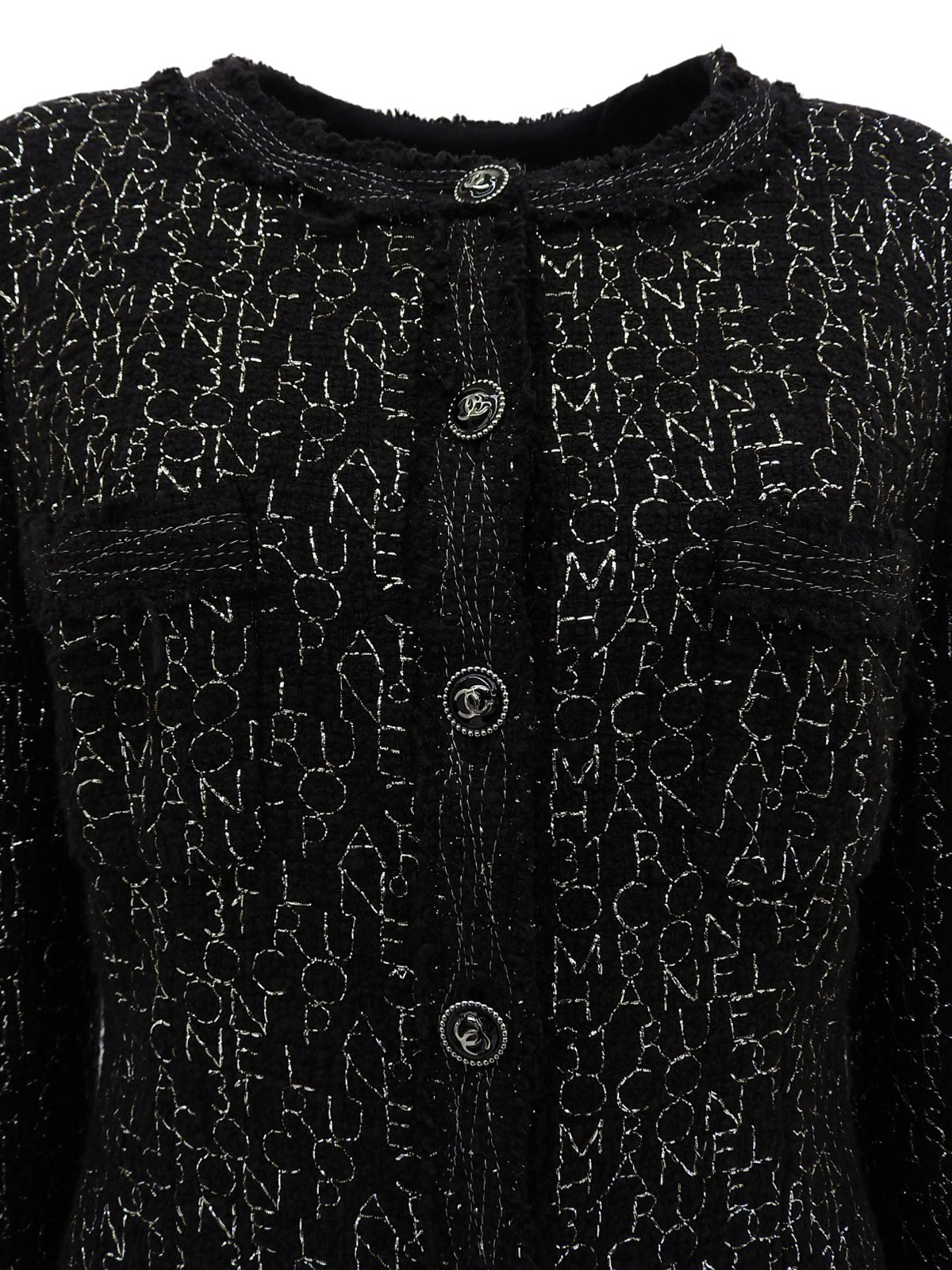 2007年製 ツイードロゴ刺繍パターンCCマークボタンジャケット ブラック