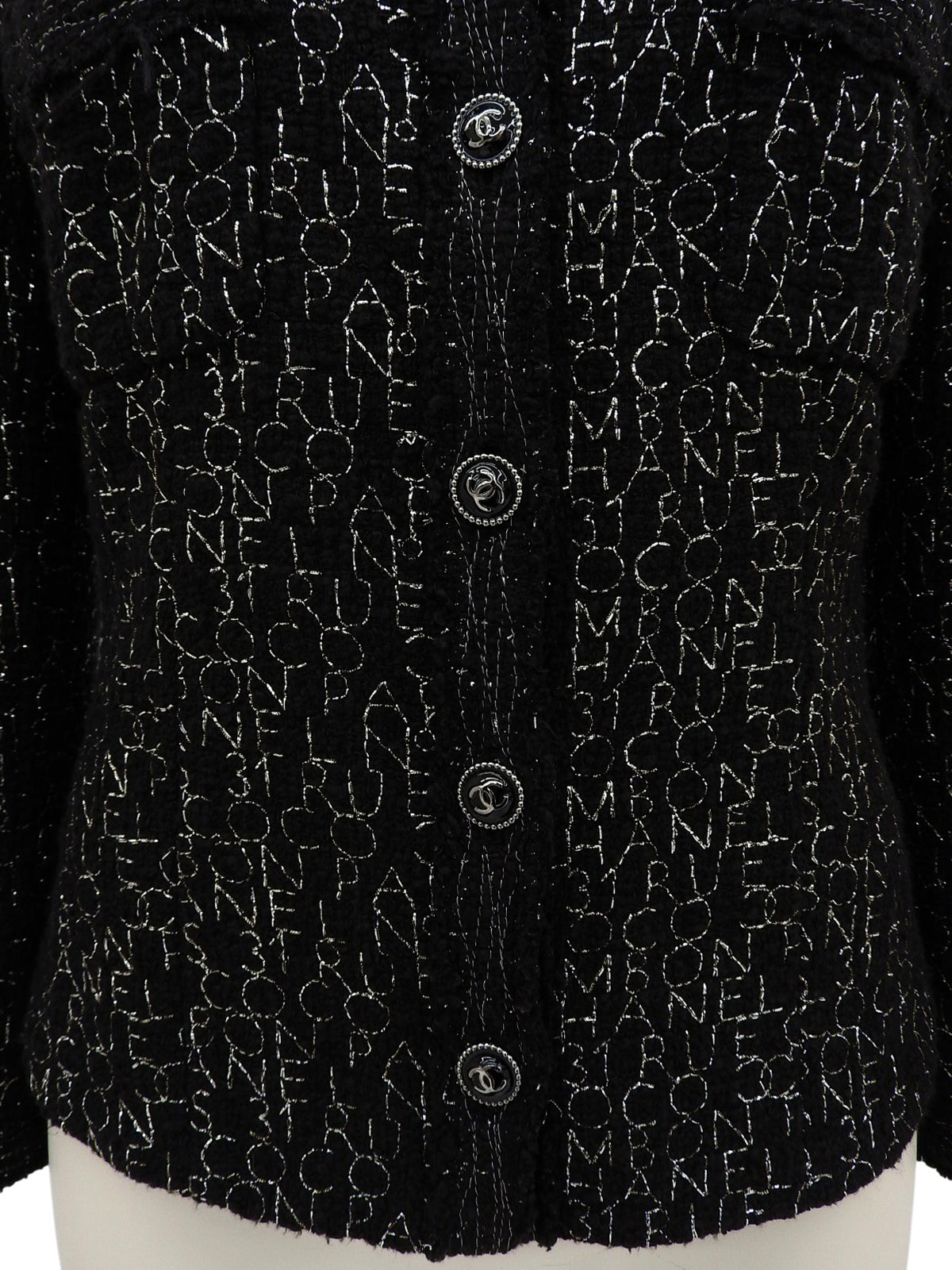 2007年製 ツイードロゴ刺繍パターンCCマークボタンジャケット ブラック