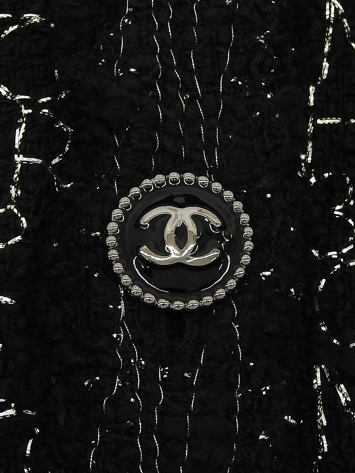 2007年製 ツイードロゴ刺繍パターンCCマークボタンジャケット ブラック