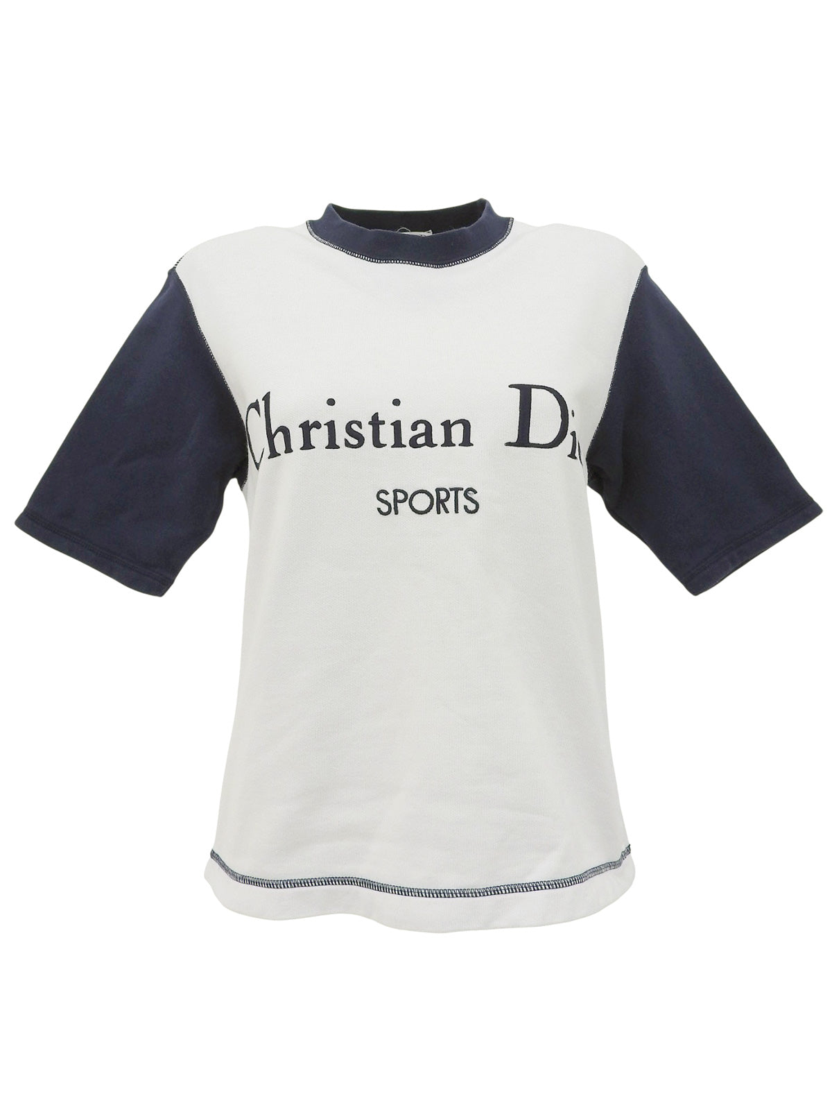 白色/藏青色双色刺绣logo短袖卫衣