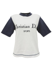 バイカラーロゴ刺繍半袖スウェット ホワイト/ネイビー