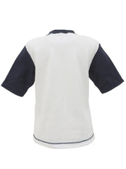 バイカラーロゴ刺繍半袖スウェット ホワイト/ネイビー