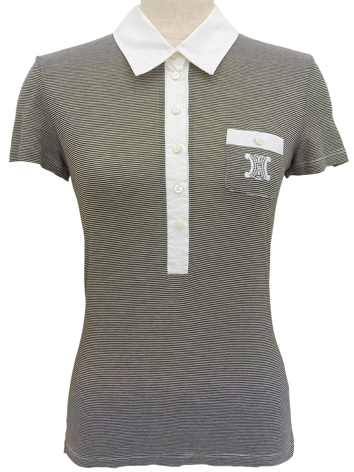 ボーダーパターンロゴ刺繍ポロシャツ ブラウン/ホワイト