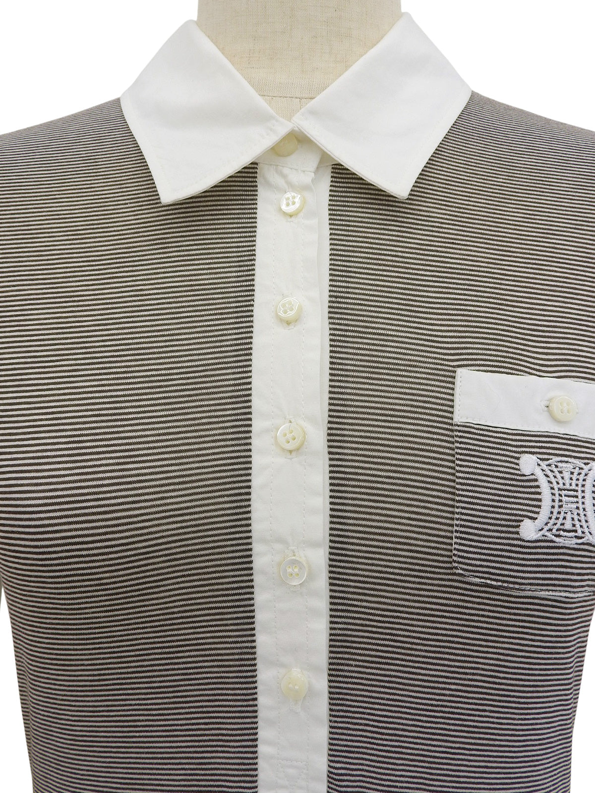 ボーダーパターンロゴ刺繍ポロシャツ ブラウン/ホワイト