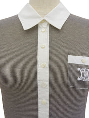 ボーダーパターンロゴ刺繍ポロシャツ ブラウン/ホワイト