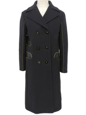 ウールロゴボタンダブルブレストロングコート ネイビー