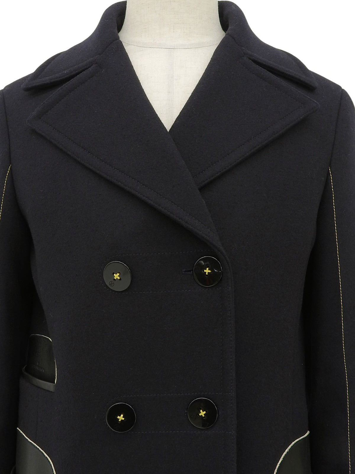 ウールロゴボタンダブルブレストロングコート ネイビー