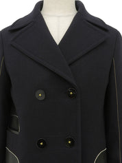 ウールロゴボタンダブルブレストロングコート ネイビー