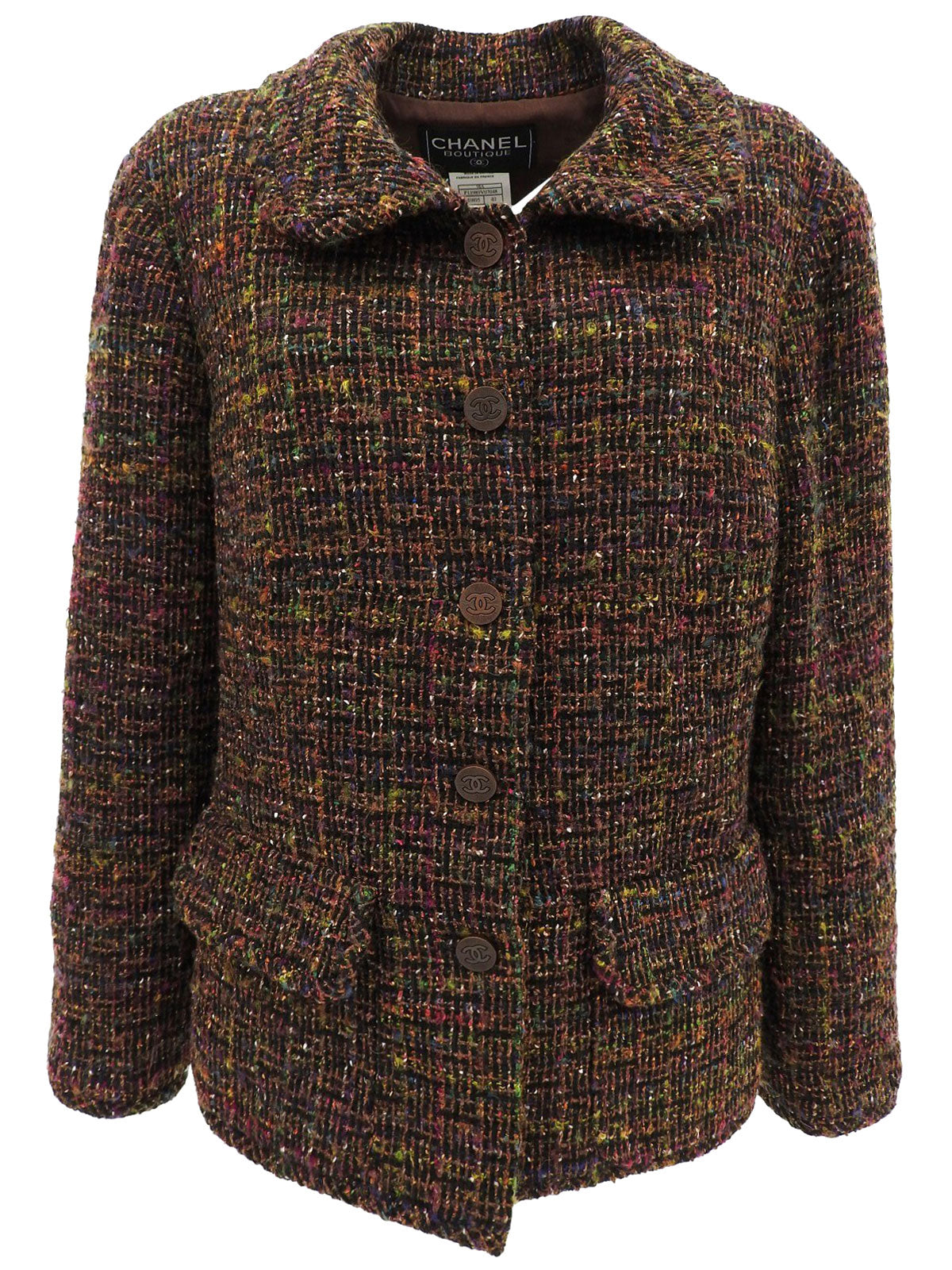 1998年製 ツイードCCマークボタンラウンドカラージャケット ブラウン/マルチ