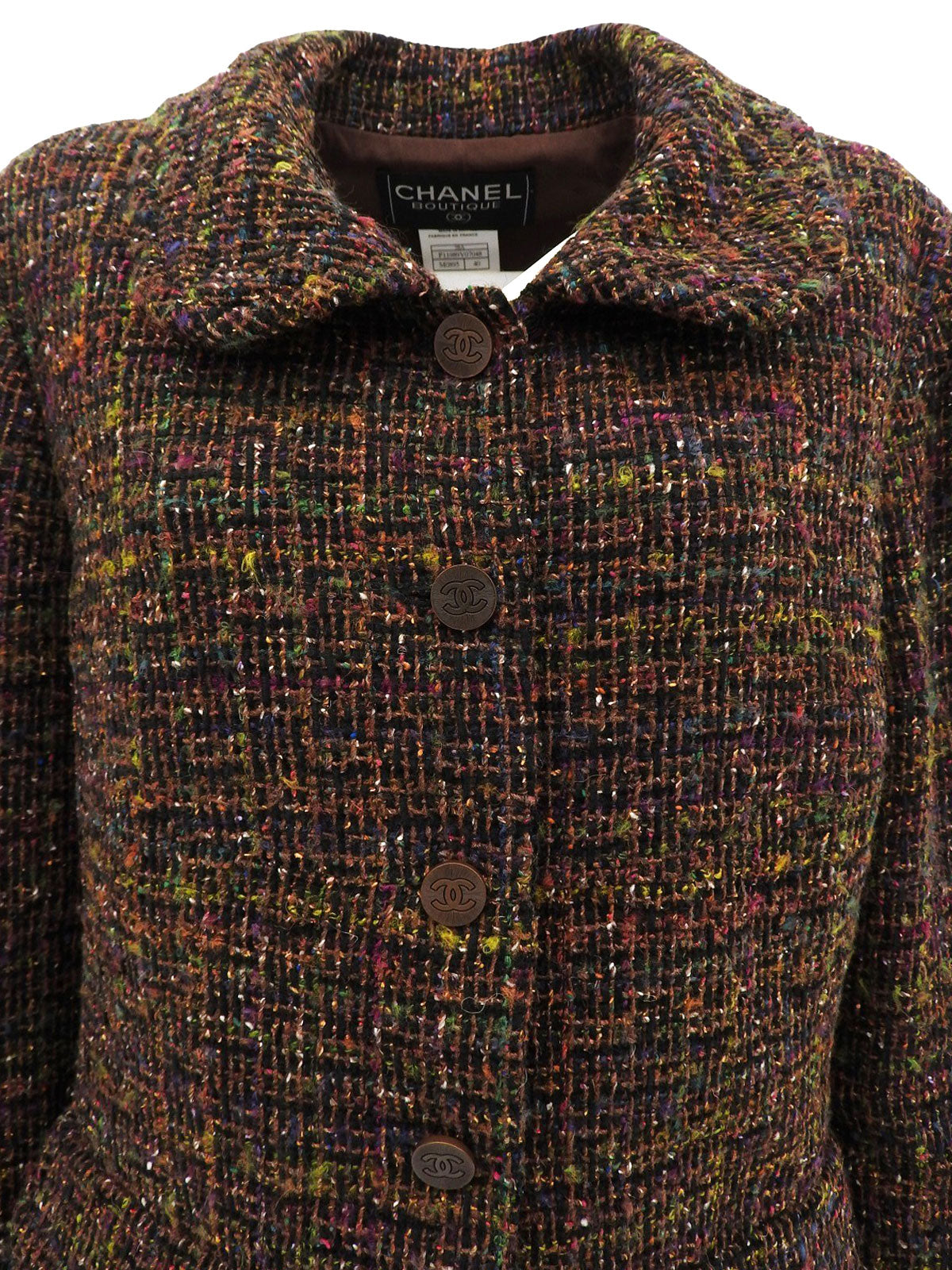 1998年製 ツイードCCマークボタンラウンドカラージャケット ブラウン/マルチ