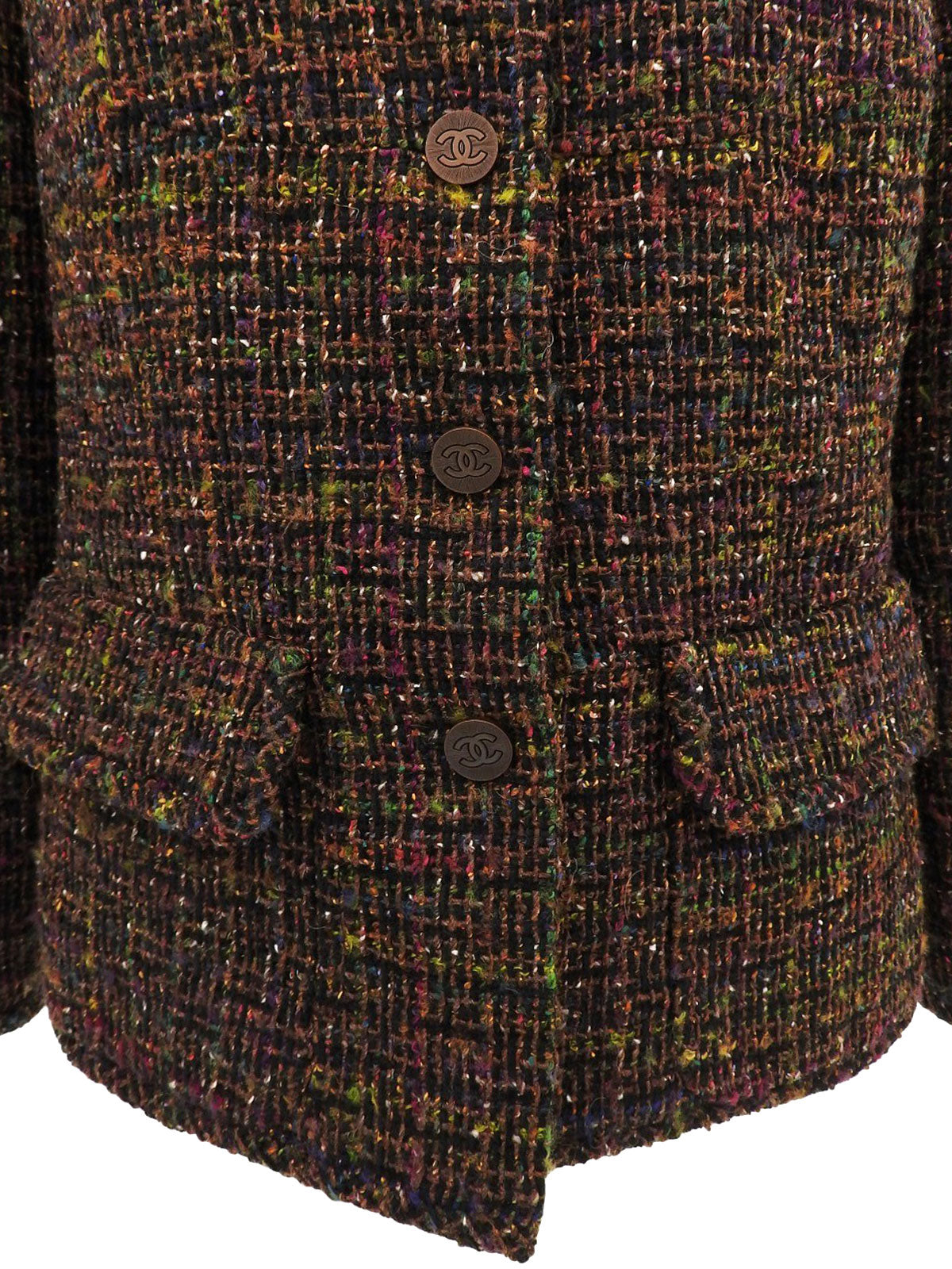 1998年製 ツイードCCマークボタンラウンドカラージャケット ブラウン/マルチ