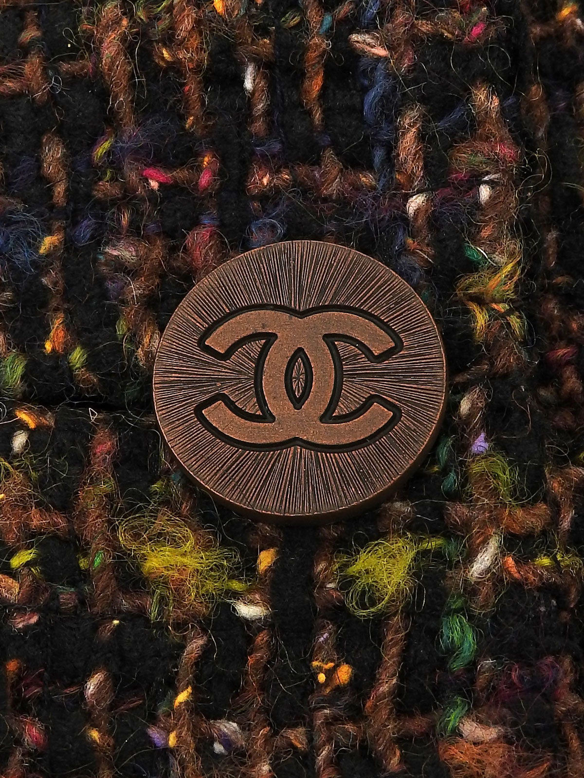 1998年製 ツイードCCマークボタンラウンドカラージャケット ブラウン/マルチ