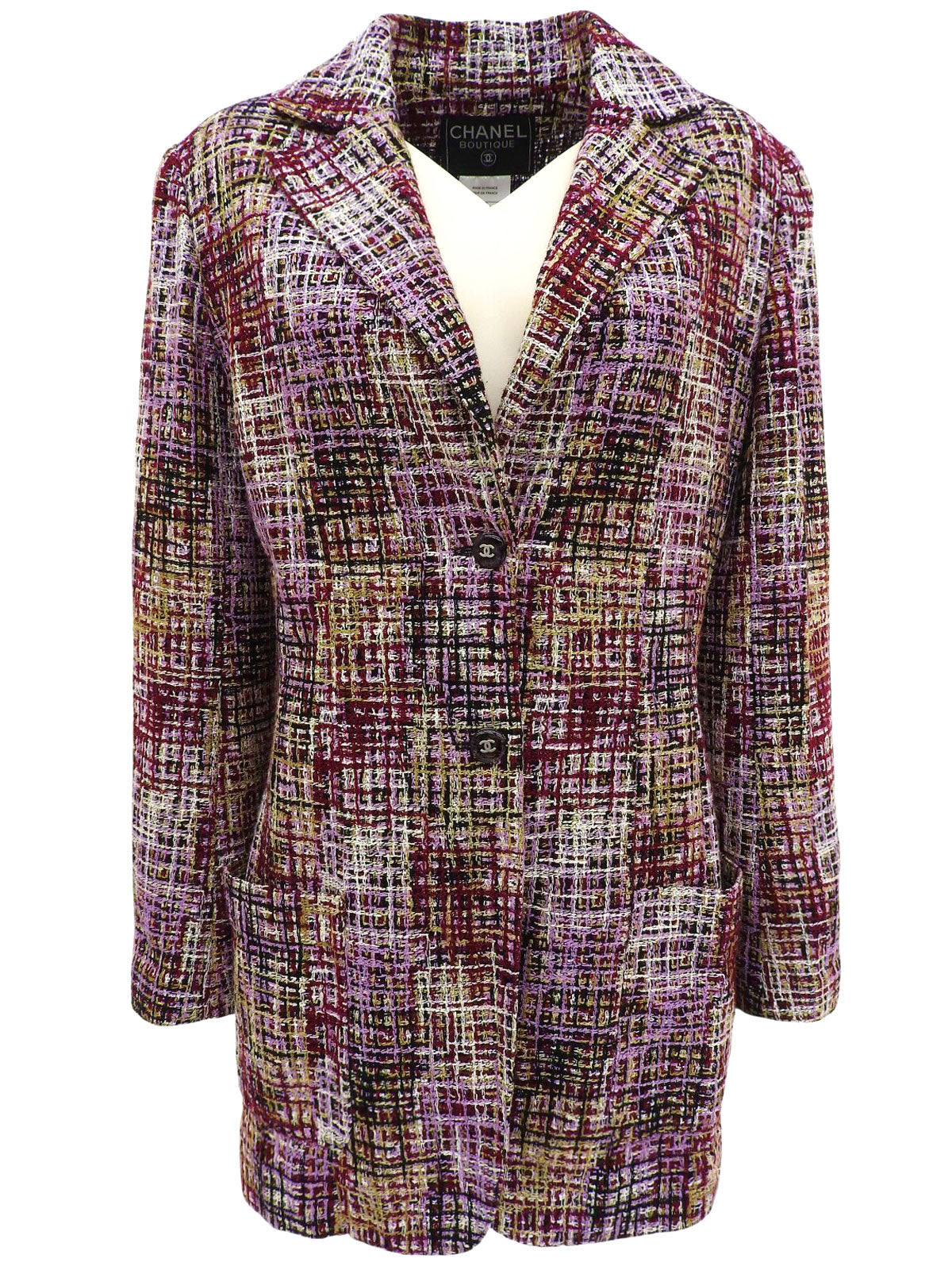 1998年製 ツイードCCマークボタンジャケット パープル/マルチ