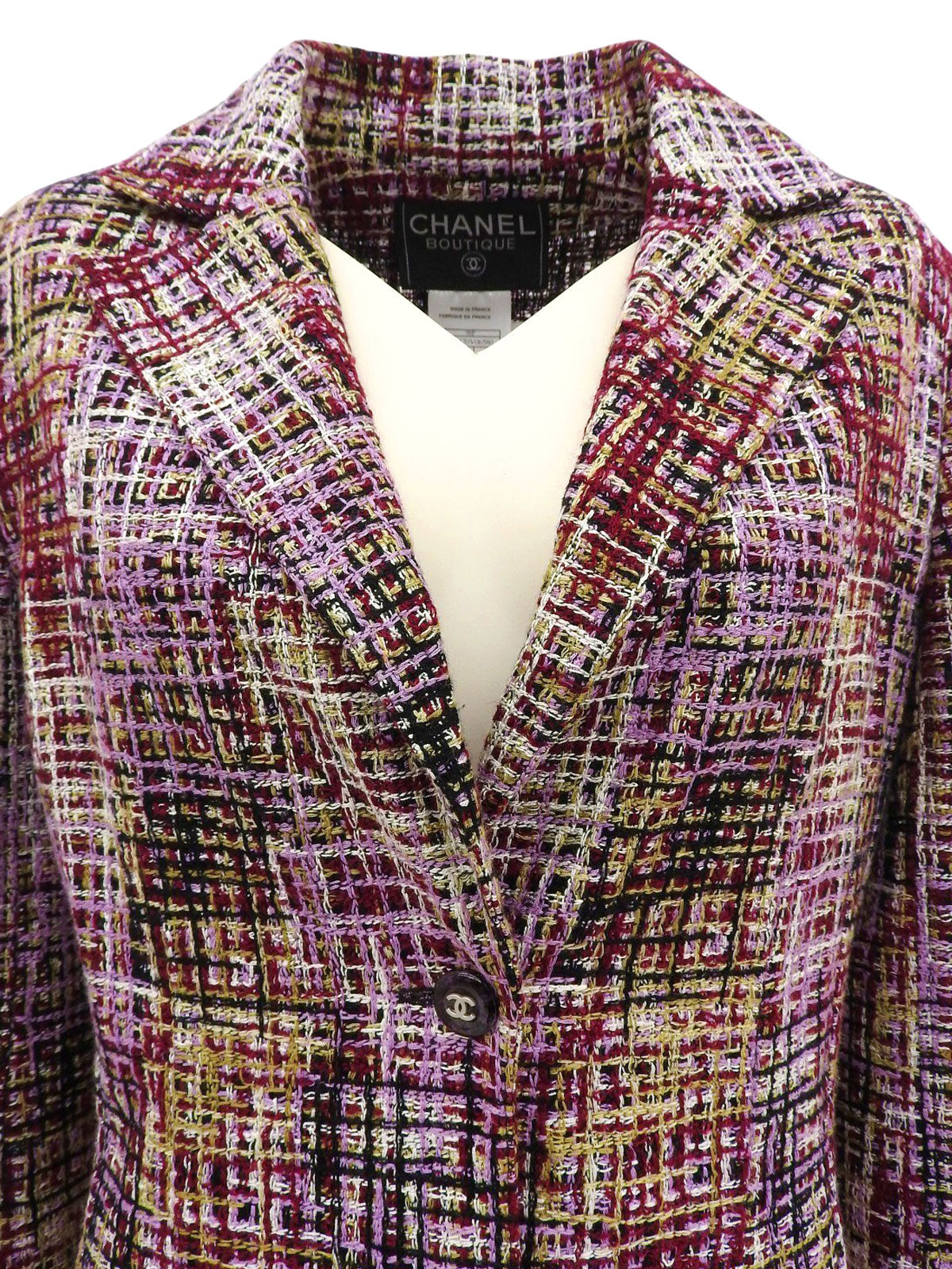 1998年製 ツイードCCマークボタンジャケット パープル/マルチ