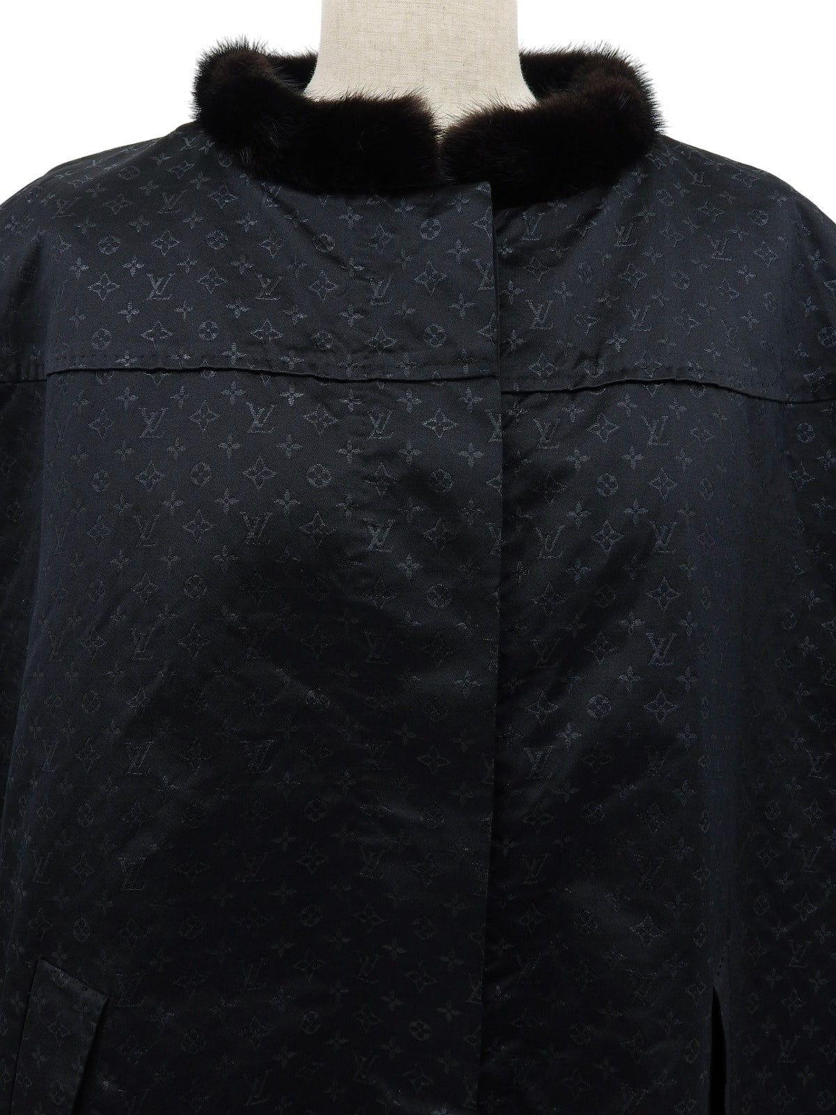 ミンクファーモノグラムパターンポンチョ ブラック