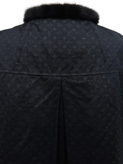 Mink Fur Monogram Pattern Poncho in Black