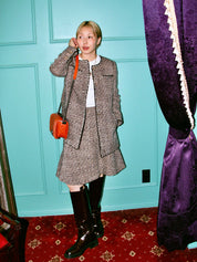 2001 Tweed CC Mark Button Collarless Set in Brown/Beige