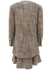 2001 Tweed CC Mark Button Collarless Set in Brown/Beige
