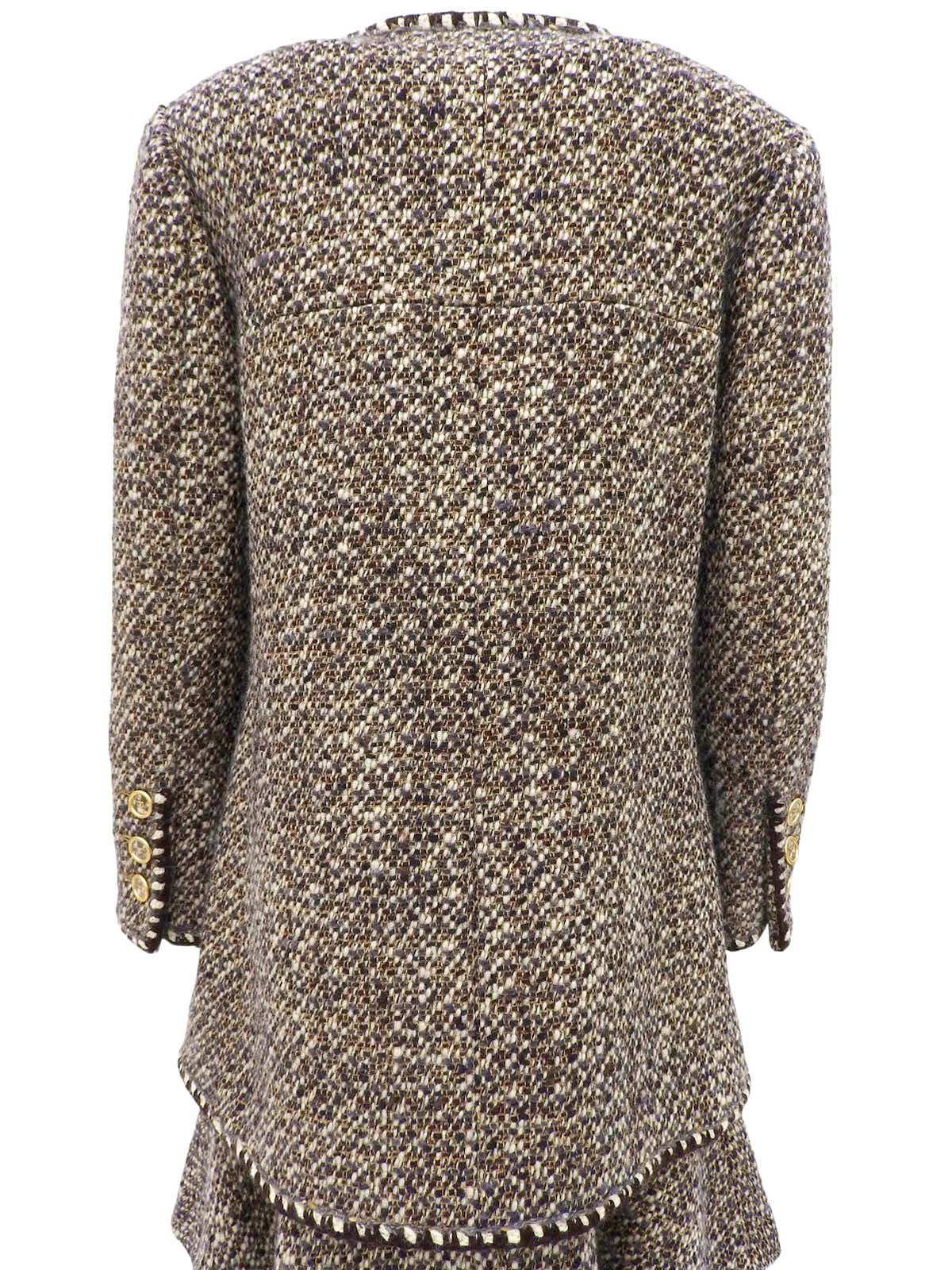 2001年製 ツイードCCマークボタンノーカラーセットアップ ブラウン/ベージュ