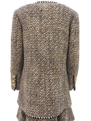 2001年製 ツイードCCマークボタンノーカラーセットアップ ブラウン/ベージュ