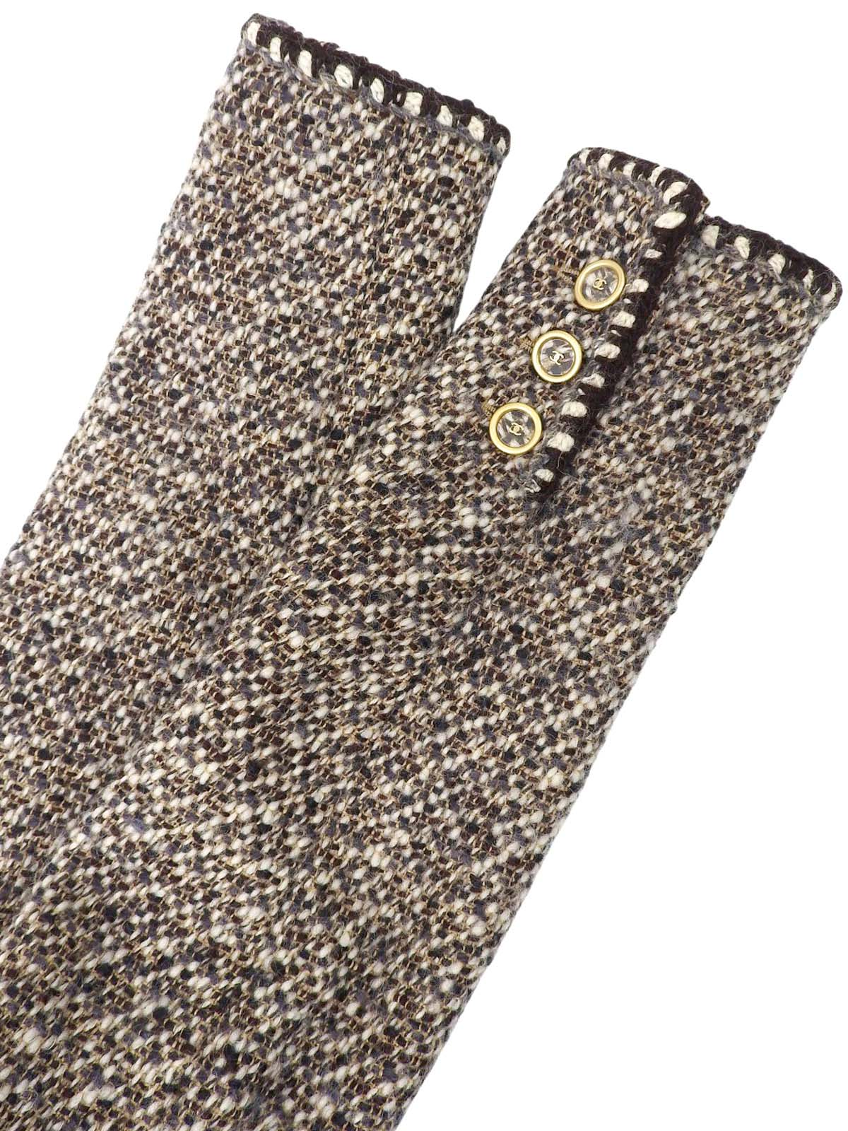 2001年製 ツイードCCマークボタンノーカラーセットアップ ブラウン/ベージュ