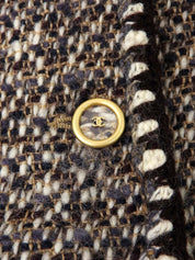 2001 Tweed CC Mark Button Collarless Set in Brown/Beige