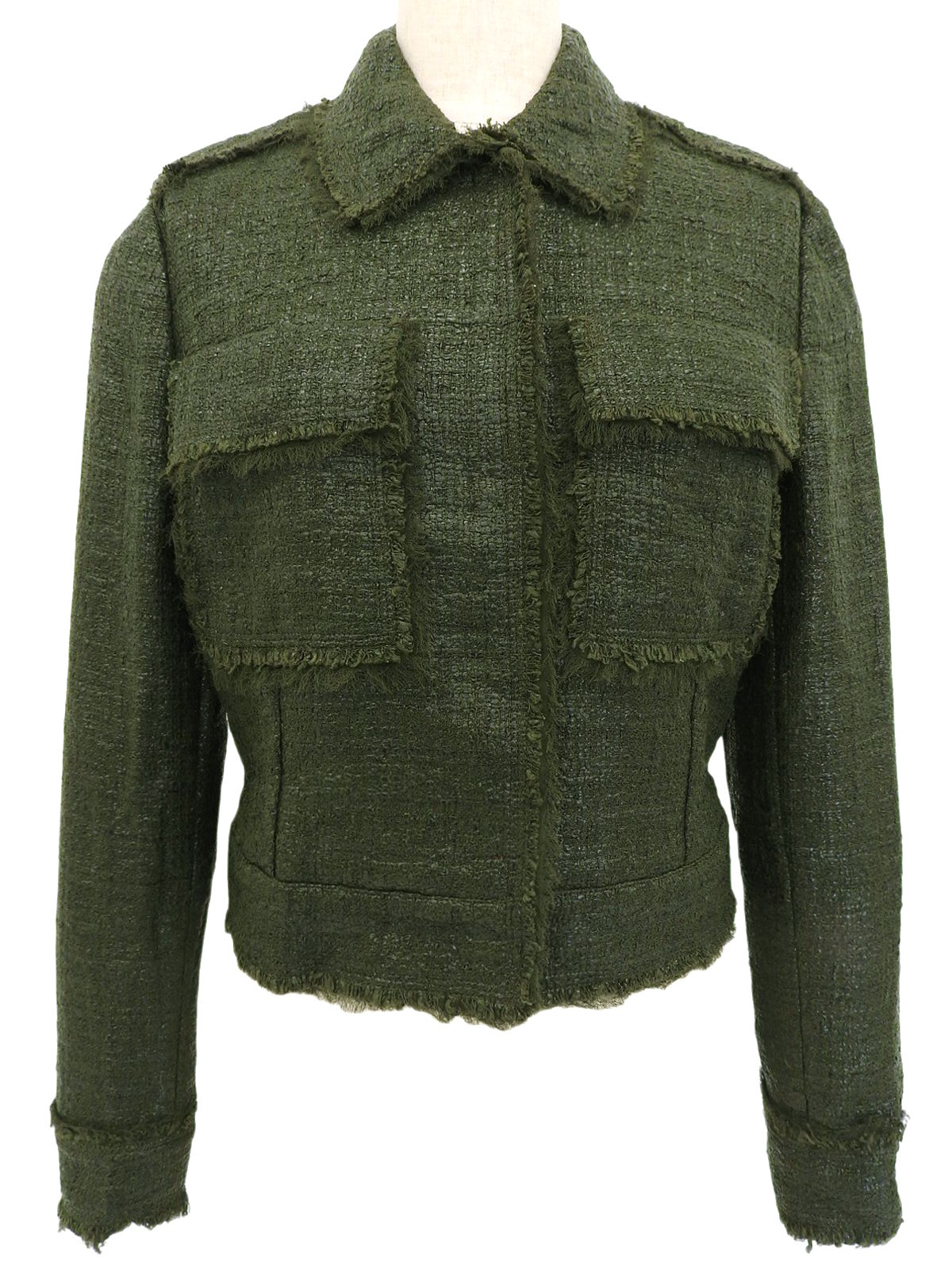 ツイードトリムデザインジャケット グリーン