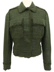 ツイードトリムデザインジャケット グリーン