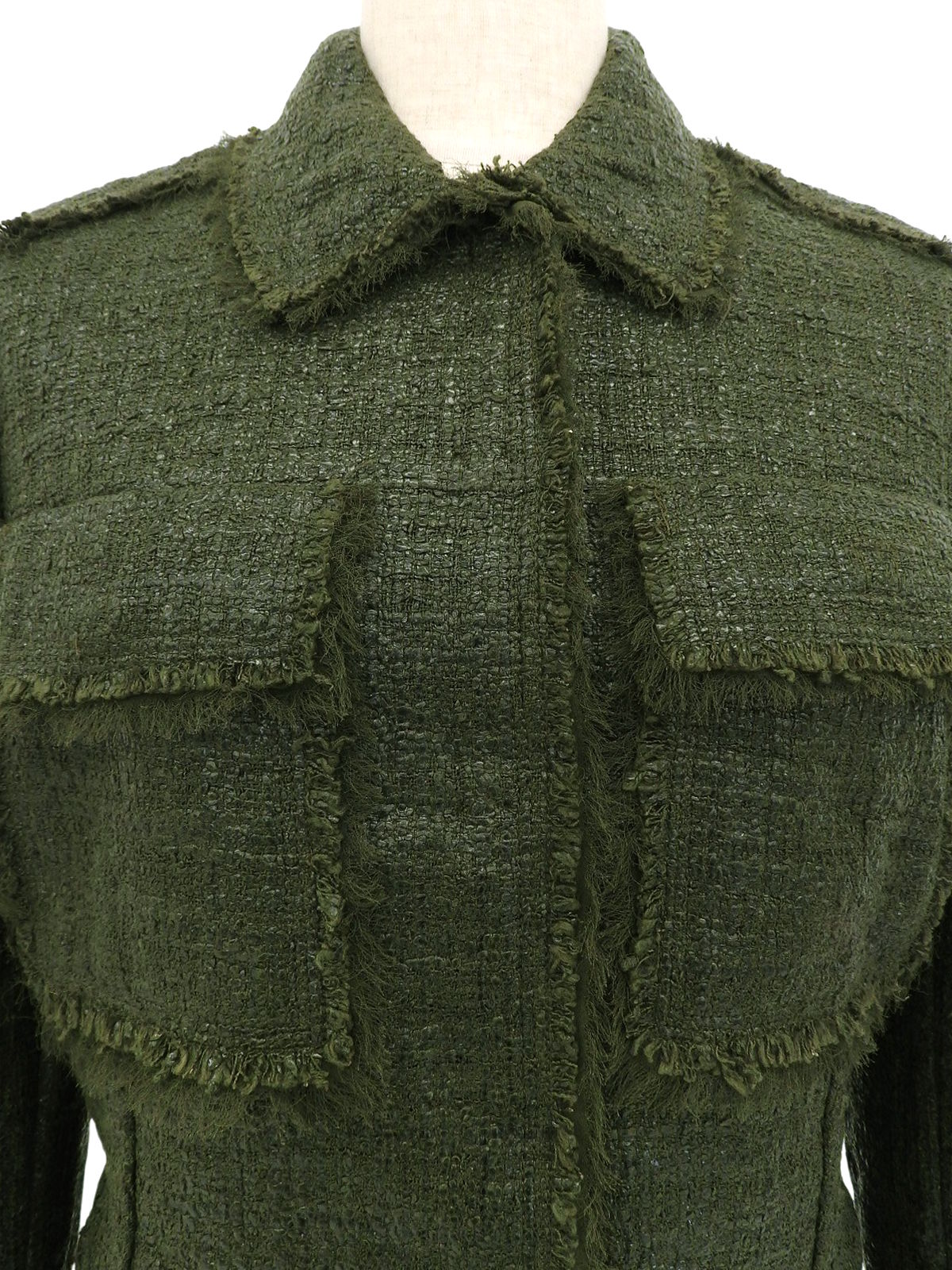 ツイードトリムデザインジャケット グリーン