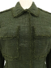 ツイードトリムデザインジャケット グリーン