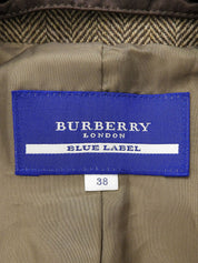 ファーカラーヘリンボーンパターンショートコート ブラウン