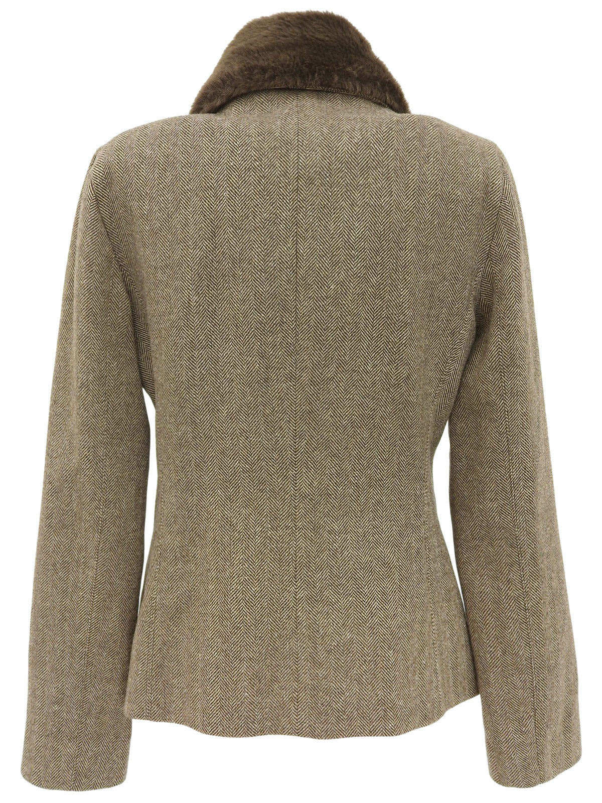 ファーカラーヘリンボーンパターンショートコート ブラウン