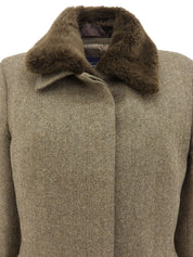 ファーカラーヘリンボーンパターンショートコート ブラウン