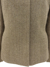 ファーカラーヘリンボーンパターンショートコート ブラウン