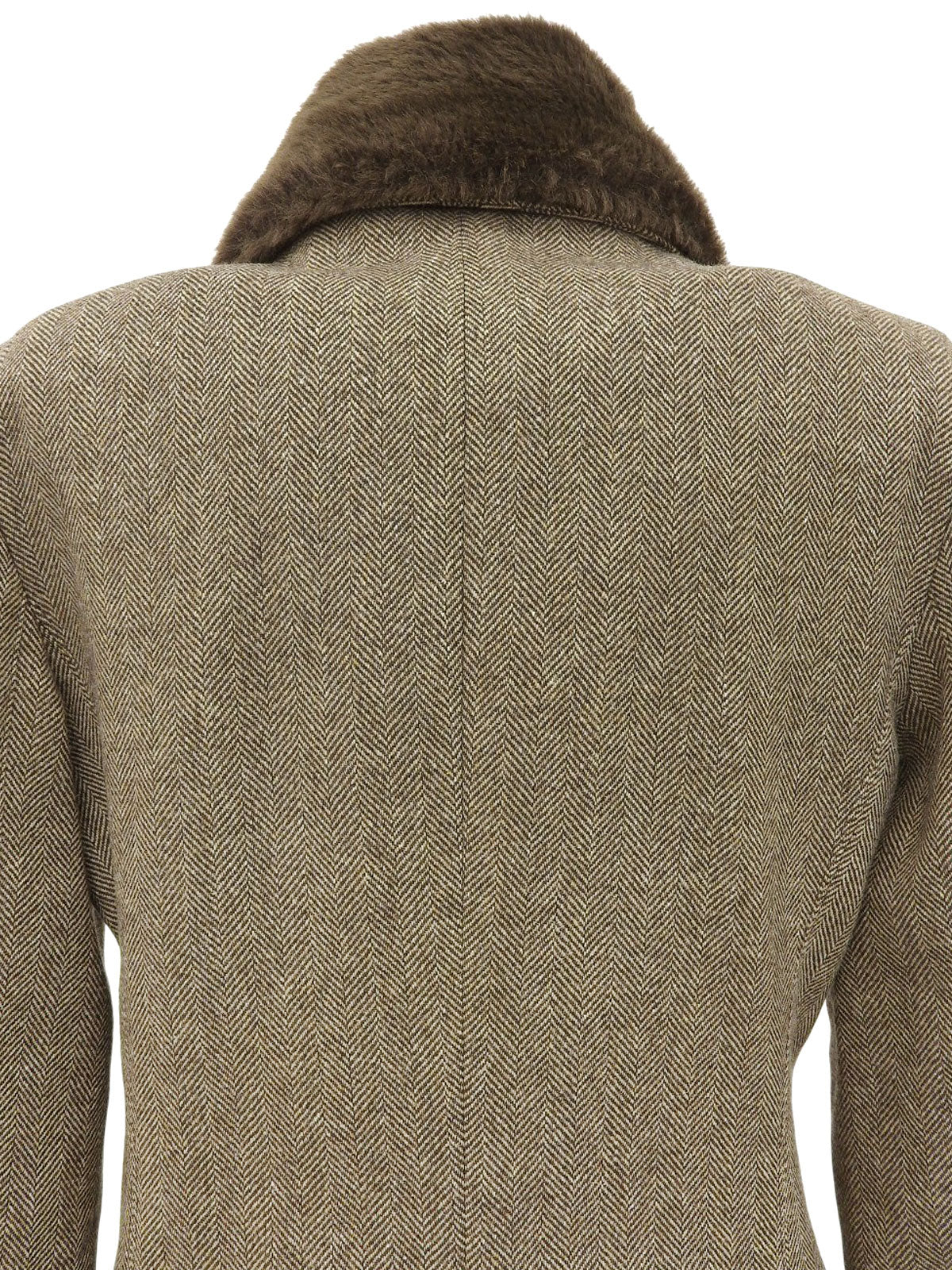 ファーカラーヘリンボーンパターンショートコート ブラウン