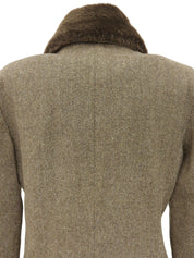 ファーカラーヘリンボーンパターンショートコート ブラウン