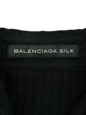 シルクストライプパターンハーフスリーブシャツ ブラック